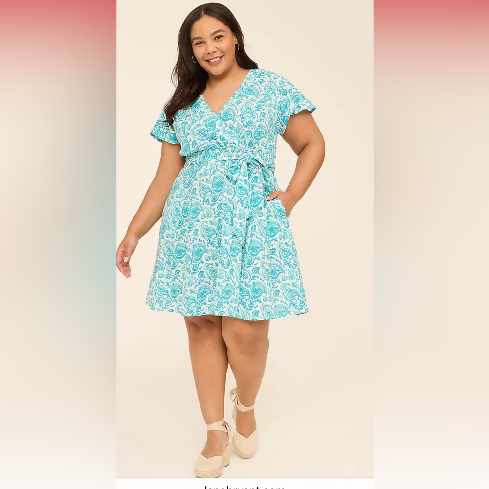 Lane Bryant Blue Paisley Wrap Mini Dress 14